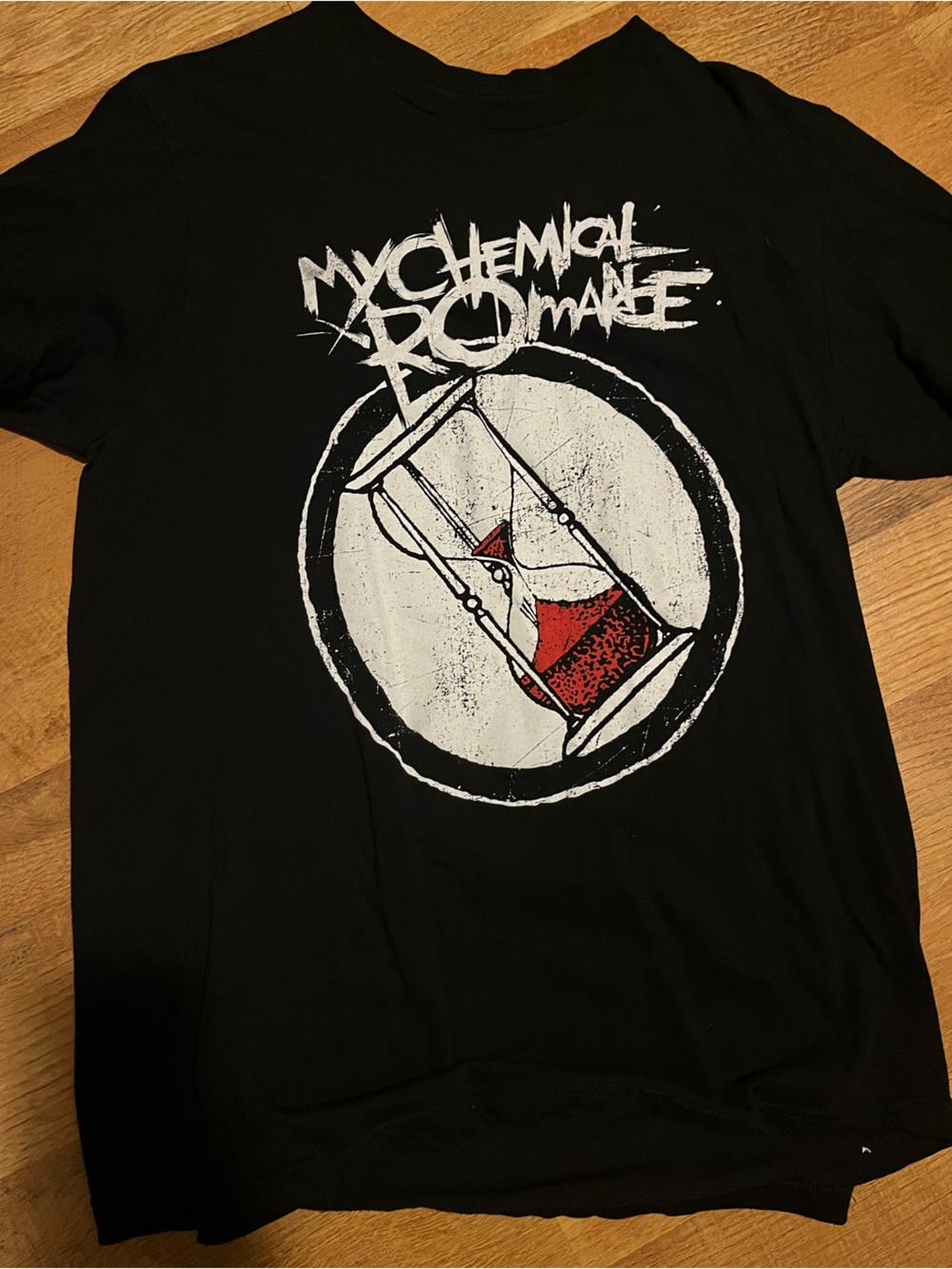 Black Graphic Band Tee with Hourglass Print